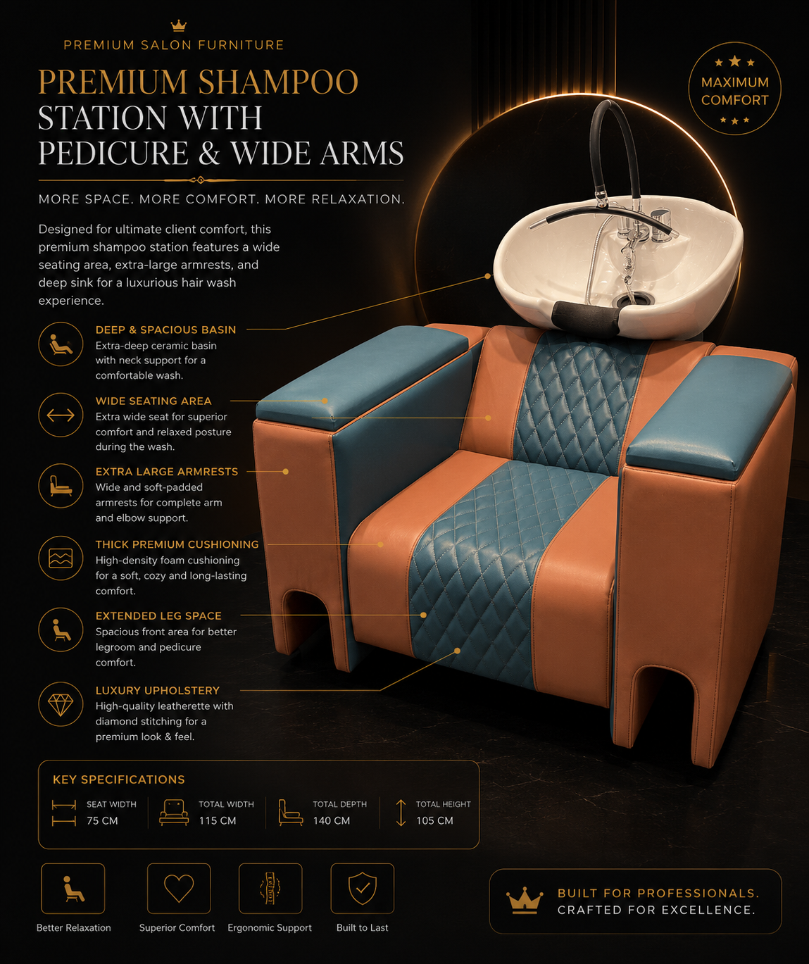 Premium Shampoo Station with Pedicure and Wide Arms